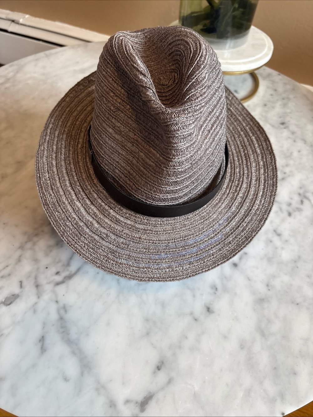 Emporio Armani Gray Straw Fedora with Black Band, 57 cm , M size